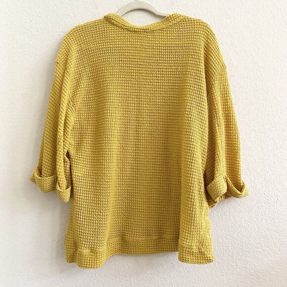 Umgee Women’s Tunic Top Yellow Waffle Knit Cuffed Sleeve Boho Small - Picture 6 of 8
